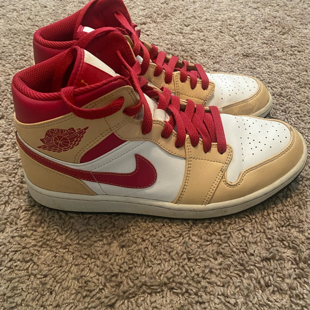 Air Jordan High-Top Sneakers Red and Tan - Picture 4 of 6